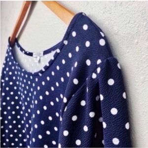 Plus Size Navy White Polka Dot Ruffle Sleeve Top